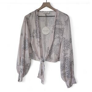 Saints & Hearts Sheer Leopard Print Tie Front Blouse Top Size 2XL